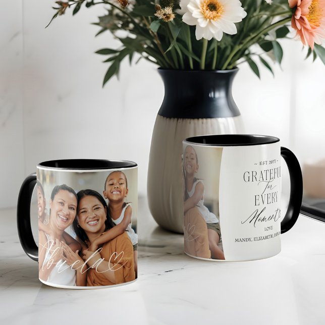 Abuela Script Heart tacksamt varje ögonblick av fo Mugg (Abuela Script Heart Grateful Every Moment Photo Mug)