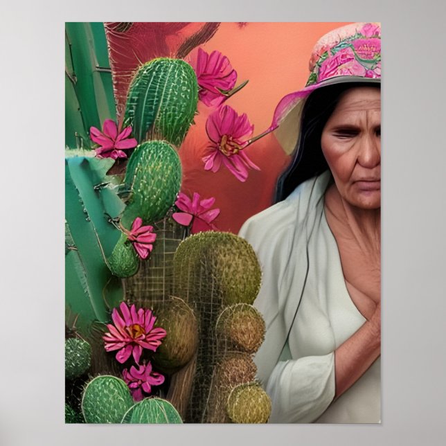 Abuela Surreal Blommigt Digital Art Poster (Framsidan)