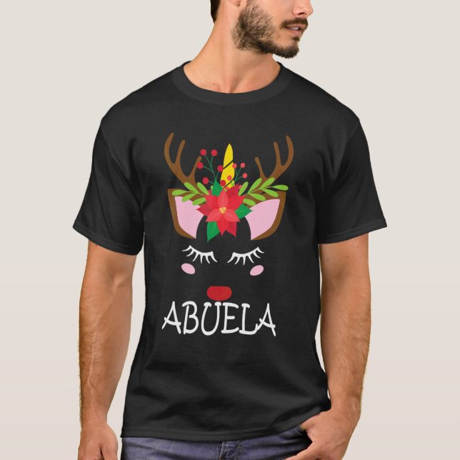Abuela Unicorn Face Reindeer Flower  Christmas Fam T Shirt (Framsida)