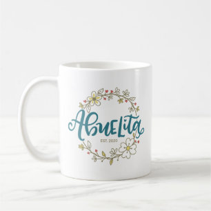 Abuelita, spansk skrift, blommigt andedräkt, kaffemugg
