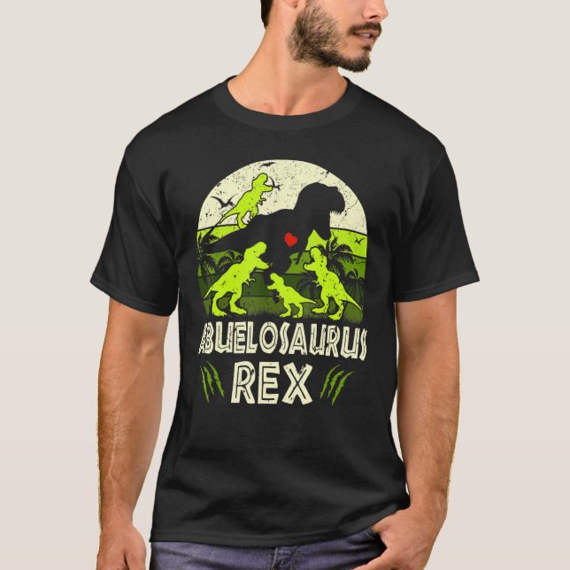 Abuelo Dinosaur T Rex Abuelosaurus 4 Kids Familj M Shirt (Framsida)