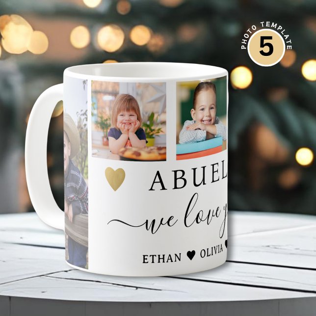 Abuelo Vi älskar dig barnbarn 5 fotokollage Kaffemugg (Skapare uppladdad)