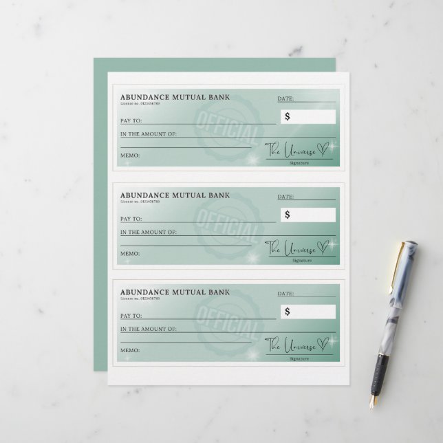 Abundance Check - Law of Attraktion teal grönt (Fram/Back In Situ)