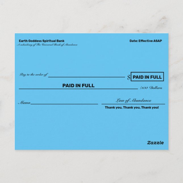 Abundance Checkes for Manifesting wealth wealth Vykort (Baksida)