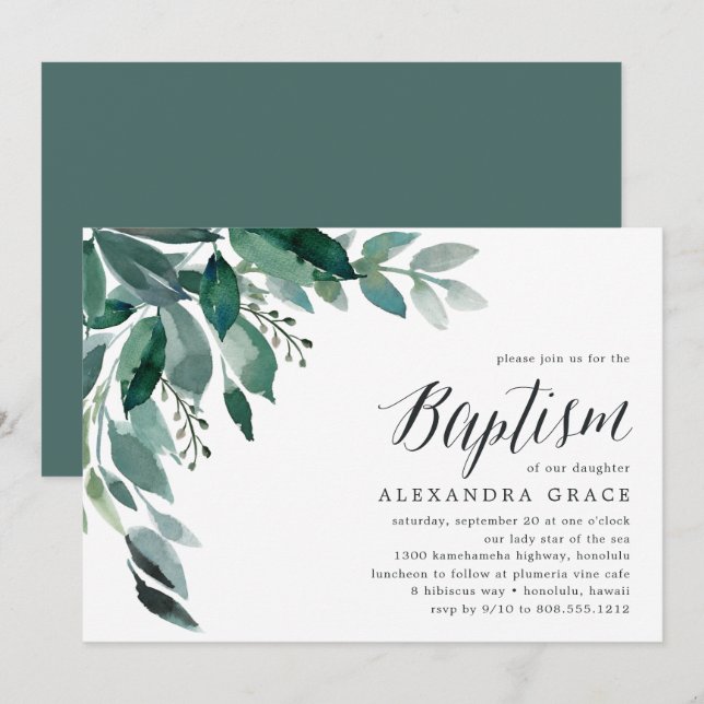 Abundant Foliage | Baptisminbjudan Inbjudningar (Fram/baksida)