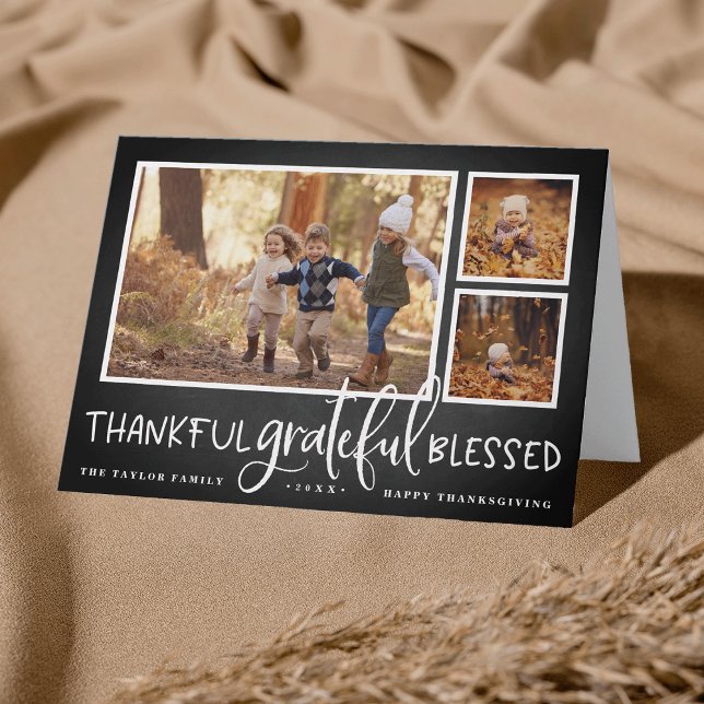 Abundant Gratitude Thanksgiving Photo Collage Card Helgkort (Skapare uppladdad)