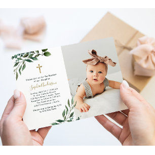 Abundant Greenery   Foto och Kor-baptism i Guld Inbjudningar
