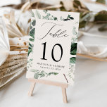 Abundant Greenery Personlig Bröllop Bordsnummer<br><div class="desc">Elegant,  botaniska bröllop bord-kort med bordsnummer,  namn och bröllop-datum inkapslade i ett rektangulärt ram omgivet av eukalyptus,  ferns och annan grå rik på krämbakgrund. Anpassa numret för varje bord-kort och lägg till det i din kundvagn. Designad att samordna med vår samling i Abundant Greenery bröllop.</div>