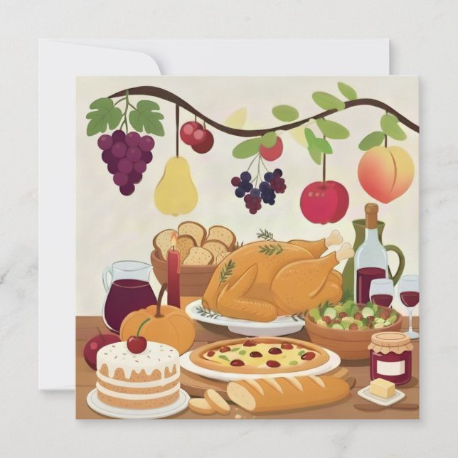 Abundant Helgdag Feast: Firande Illustr från höste Tack Kort (Framsida)