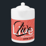 ABUNDANT LIFE Christian Inspirational Faith Coral<br><div class="desc">Njut av att hetten dricker lite mer i ett elegant skript-kaffe i mugg, som innehåller ett monogram och den populära skript-referensen för "Liv mer i överkant". Ett inspirerande anrop till LIVE ABUNDANTLY - en underbar påminnelse när du pausar för en kuppa. Bakgrunden är "Abundant Life" i mönster i färg som...</div>