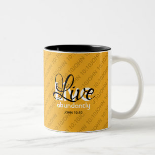 Abundant Life Scripture LIVE ABUNDANTLY John 10:10 Två-Tonad Mugg