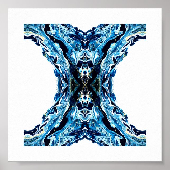 Abyss Abstract Navy Blue Gold White Fluid Art Poster (Framsidan)