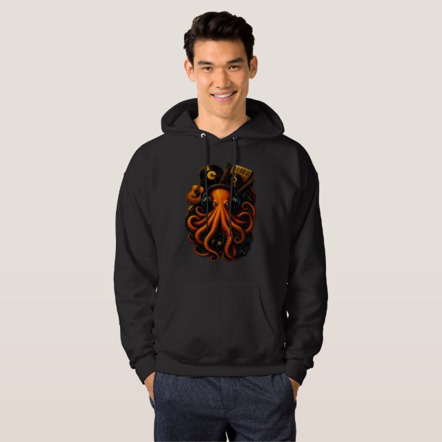 Abyss Kraken – Glowing Steampunk Octopus Hoodie (Hel framsida)