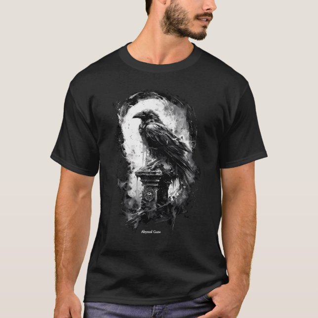 Abyssal Gaze Gothic Raven Heavy Metal T-Shirt (Framsida)