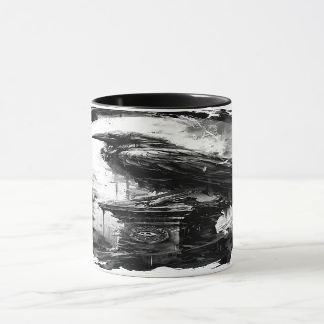 Abyssal Gaze Heavy Metal Raven Skull Mugg (Center)