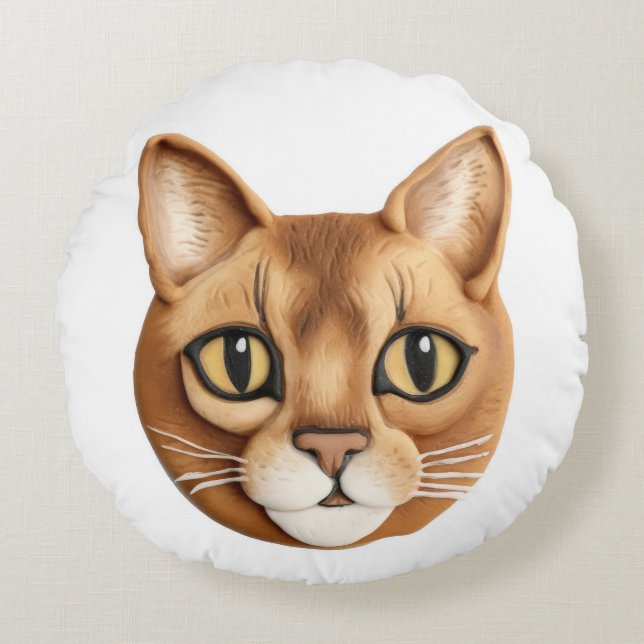 Abyssinian Cat 3D Inspired Rund Kudde (Framsidan)