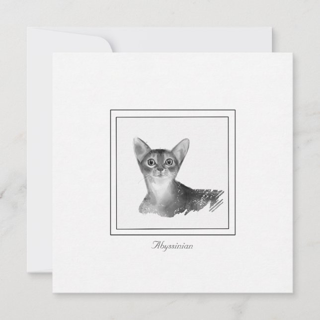 Abyssinian Cat Black and White Teckning Note Card Anteckningskort (Framsida)