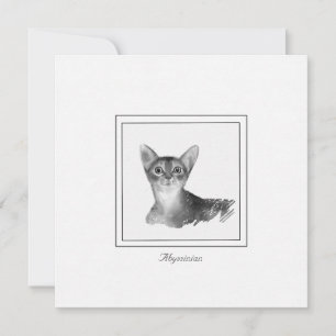 Abyssinian Cat Black and White Teckning Note Card Anteckningskort
