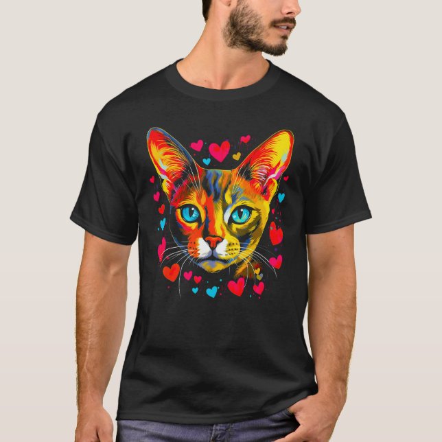 Abyssinian Cat Blue Pink Red Heart T Shirt (Framsida)