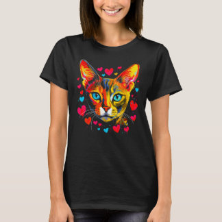 Abyssinian Cat Blue Rosa Red Heart T Shirt