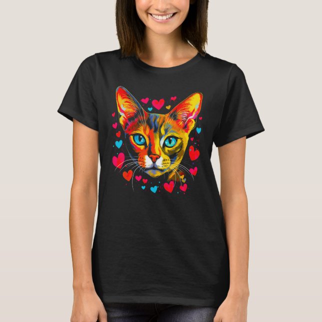Abyssinian Cat Blue Rosa Red Heart T Shirt (Framsida)