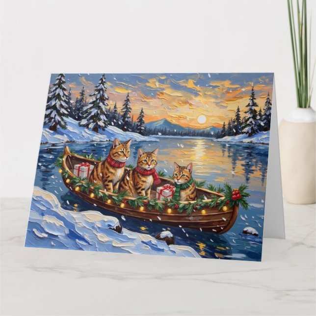 Abyssinian Cat Christmas Boat Holiday Kort (Framsida)