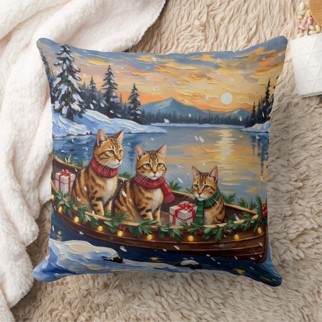 Abyssinian Cat Christmas Boat Holiday Kudde (Filt)