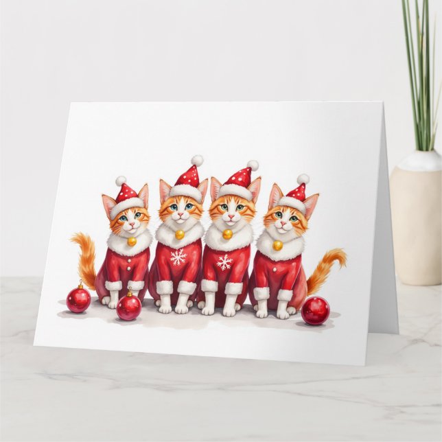 Abyssinian Cat Christmas Dress Santa Hat Kort (Framsida)