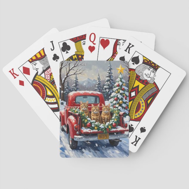 Abyssinian Cat Christmas Red Truck Holiday Casinokort (Baksidan)