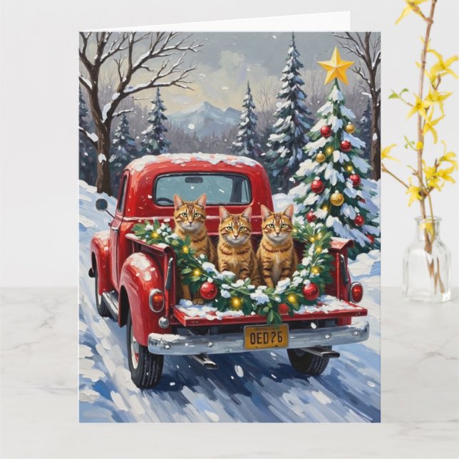 Abyssinian Cat Christmas Red Truck Holiday Kort (Gul blomma)