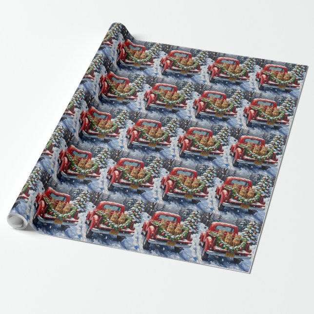 Abyssinian Cat Christmas Red Truck Holiday Presentpapper (Utrullad)