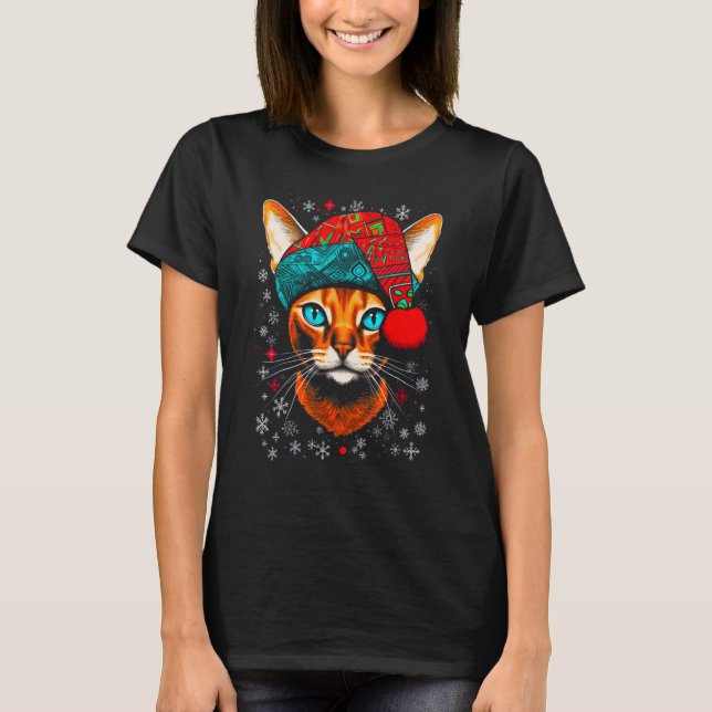 Abyssinian Cat Christmas T Shirt (Framsida)