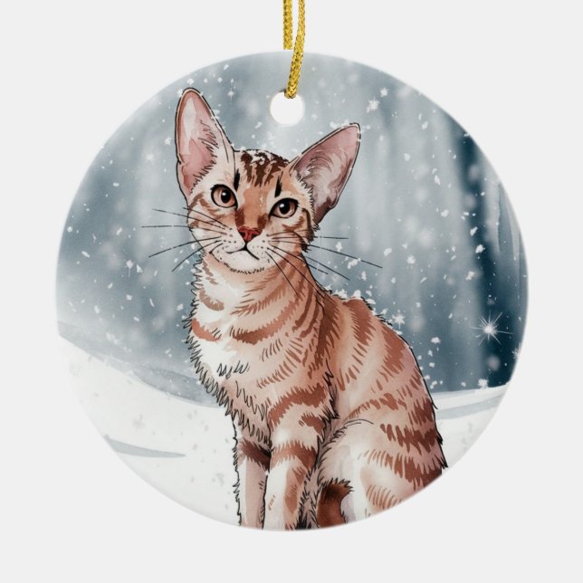 Abyssinian Cat Circle jul-Julafton Ornamet Julgransprydnad Keramik (Framsidan)