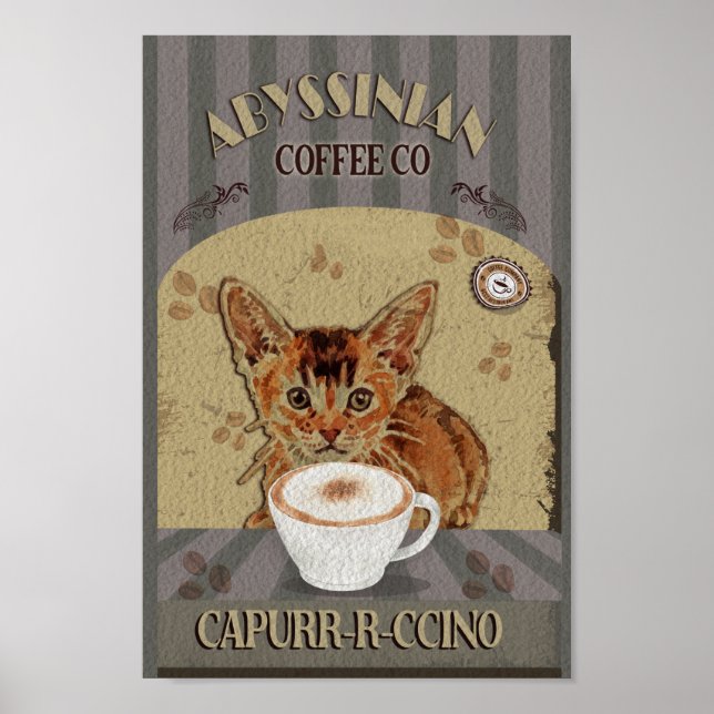 Abyssinian Cat Coffee Capurrrccino Vintage Poster (Framsidan)