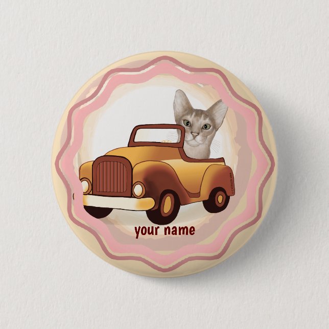 Abyssinian Cat Driving Car Knapp (Framsida)
