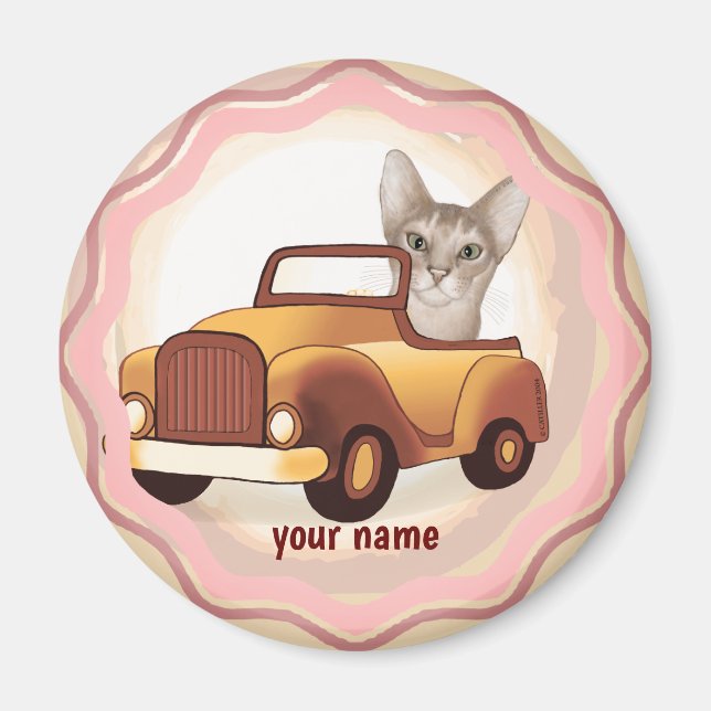 Abyssinian Cat Driving Car Magnet (Framsidan)