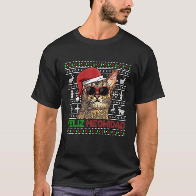 Abyssinian Cat Feliz Meowidad Funny jul T Shirt (Framsida)