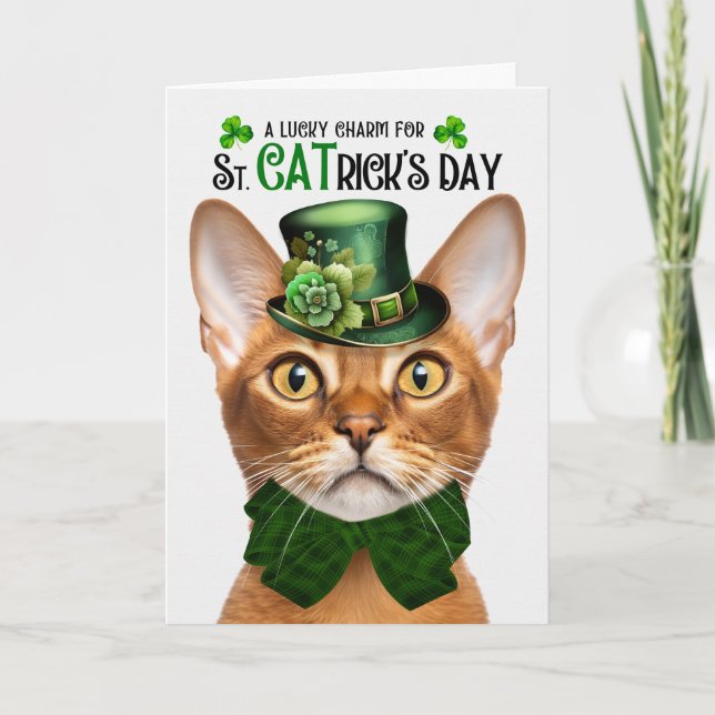 Abyssinian Cat Funny St. CATricks Dag Lucky Charm Helgkort (Framsida)