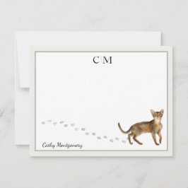 Abyssinian Cat Grått Gräns Monogram och Namn Anteckningskort