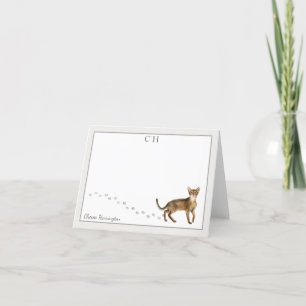 Abyssinian Cat Grått Gräns Monogram och Namn Tack Kort
