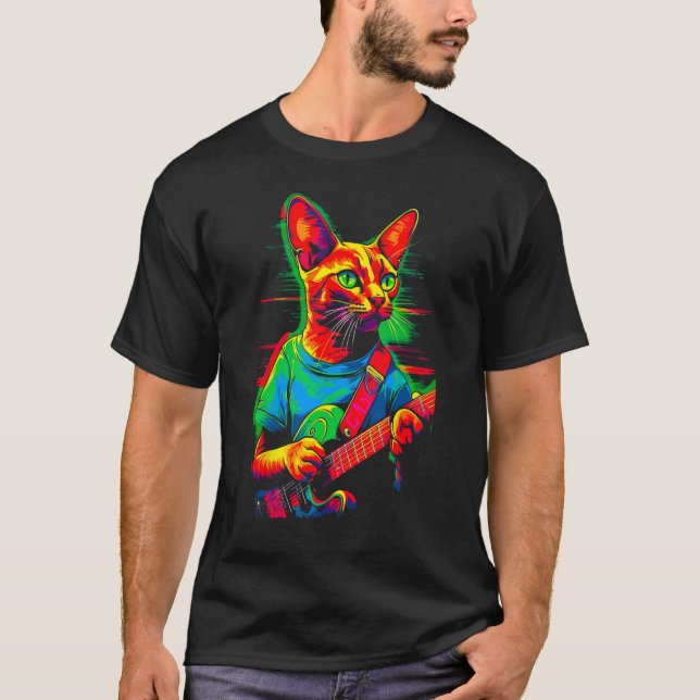 Abyssinian Cat Guitar T Shirt (Framsida)