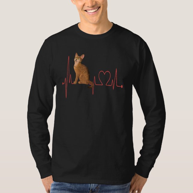 Abyssinian Cat Heartbeat EKG Funny I Love My Abyss T Shirt (Framsida)