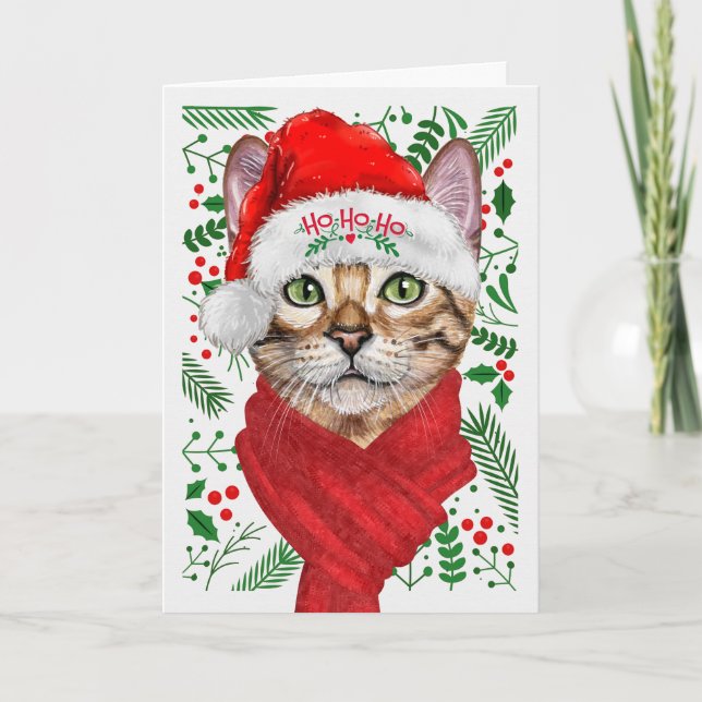 Abyssinian Cat Ho Ho Ho Santa Hat Meowy jul Helgkort (Framsida)