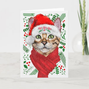 Abyssinian Cat Ho Ho Ho Santa Hat Meowy jul Helgkort