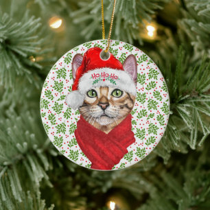 Abyssinian Cat Ho Ho Ho Santa Hat Meowy jul Julgransprydnad Keramik