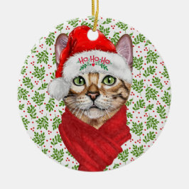 Abyssinian Cat Ho Ho Ho Santa Hat Meowy jul Julgransprydnad Keramik