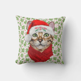 Abyssinian Cat Ho Ho Ho Santa Hat Meowy jul Kudde