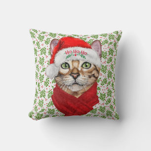 Abyssinian Cat Ho Ho Ho Santa Hat Meowy jul Kudde