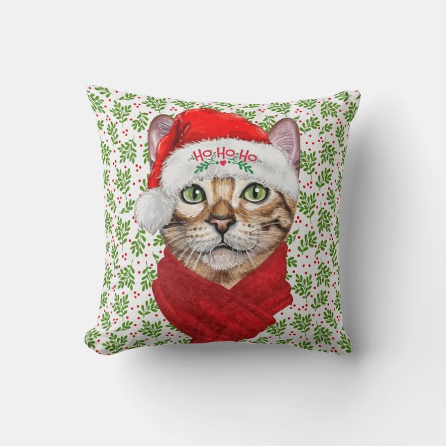 Abyssinian Cat Ho Ho Ho Santa Hat Meowy jul Kudde (Framsida)