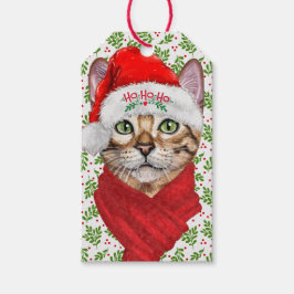 Abyssinian Cat Ho Ho Ho Santa Hat Meowy jul Presentetikett